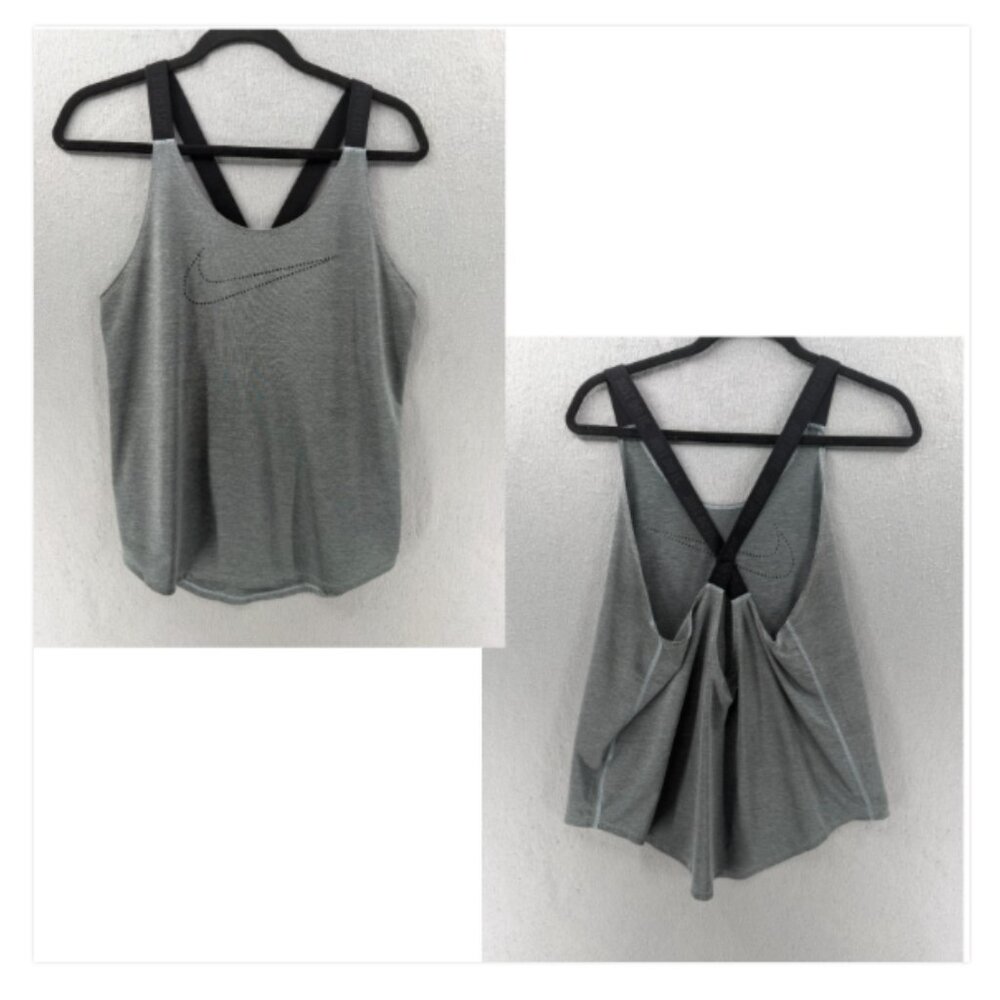 Nike Elastika Tank Top Womens M Gray Strappy Swoosh Perforated Crossback Muscle
